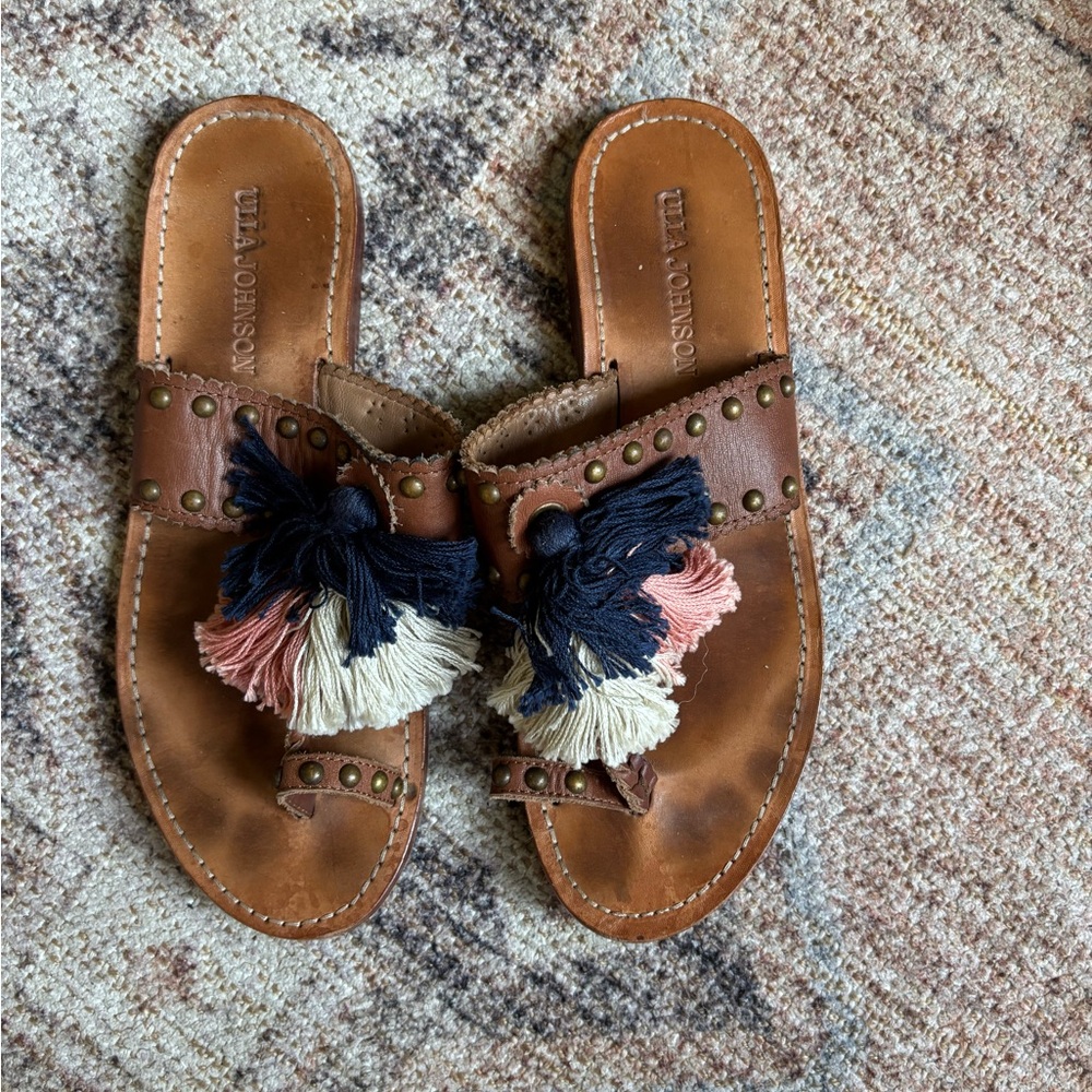 Ulla Johnson Brown Leather Sandals with Multicolor Tassels